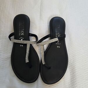 Italian Shoemakers Black Sandals with Rhinestone Detailing